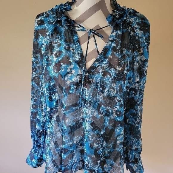 Anthropologie sheer printer peasant blouse size medium. - Picture 1 of 12